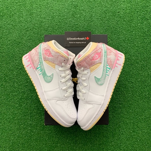-Edm- 🍦*NEW* Air Jordan 1 Mid ‘Paint Drip’ (GS) - Picture 2 of 10
